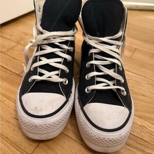 Black Canvas High-Top Sneakers with White Accents